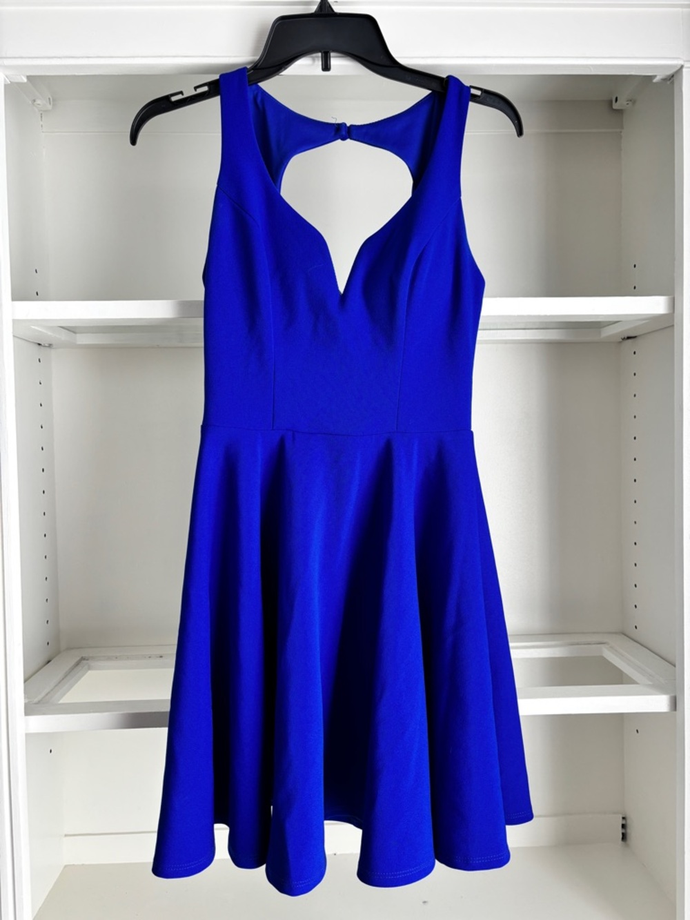 B Darlin Cobalt Blue Fit & Flare Mini Dress with Keyhole Back